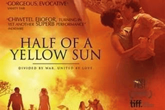 Alt text: African movie review poster for "Half of a Yellow Sun" featuring dramatic imagery.