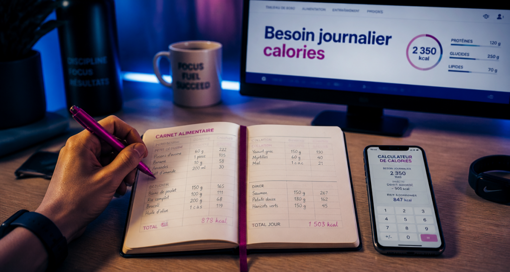 besoin journalier calories calcul sur carnet et smartphone