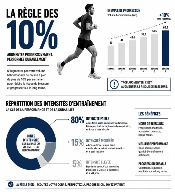 Infographie sur la règle des 10% et l'entrainement a la course