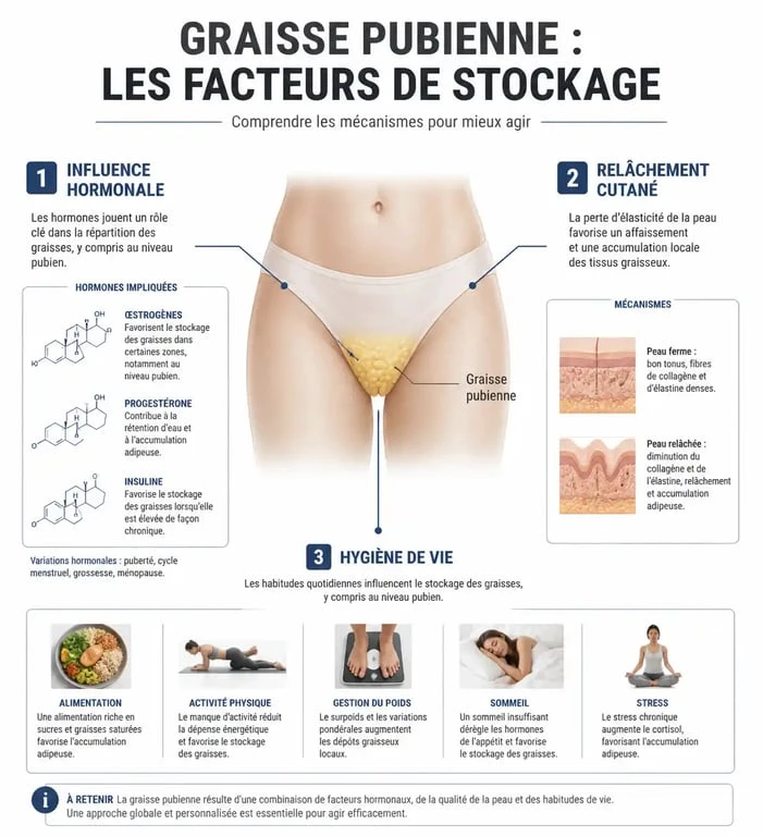 Facteurs influençant le stockage de la graisse pubienne et méthodes naturelles pour l'affiner