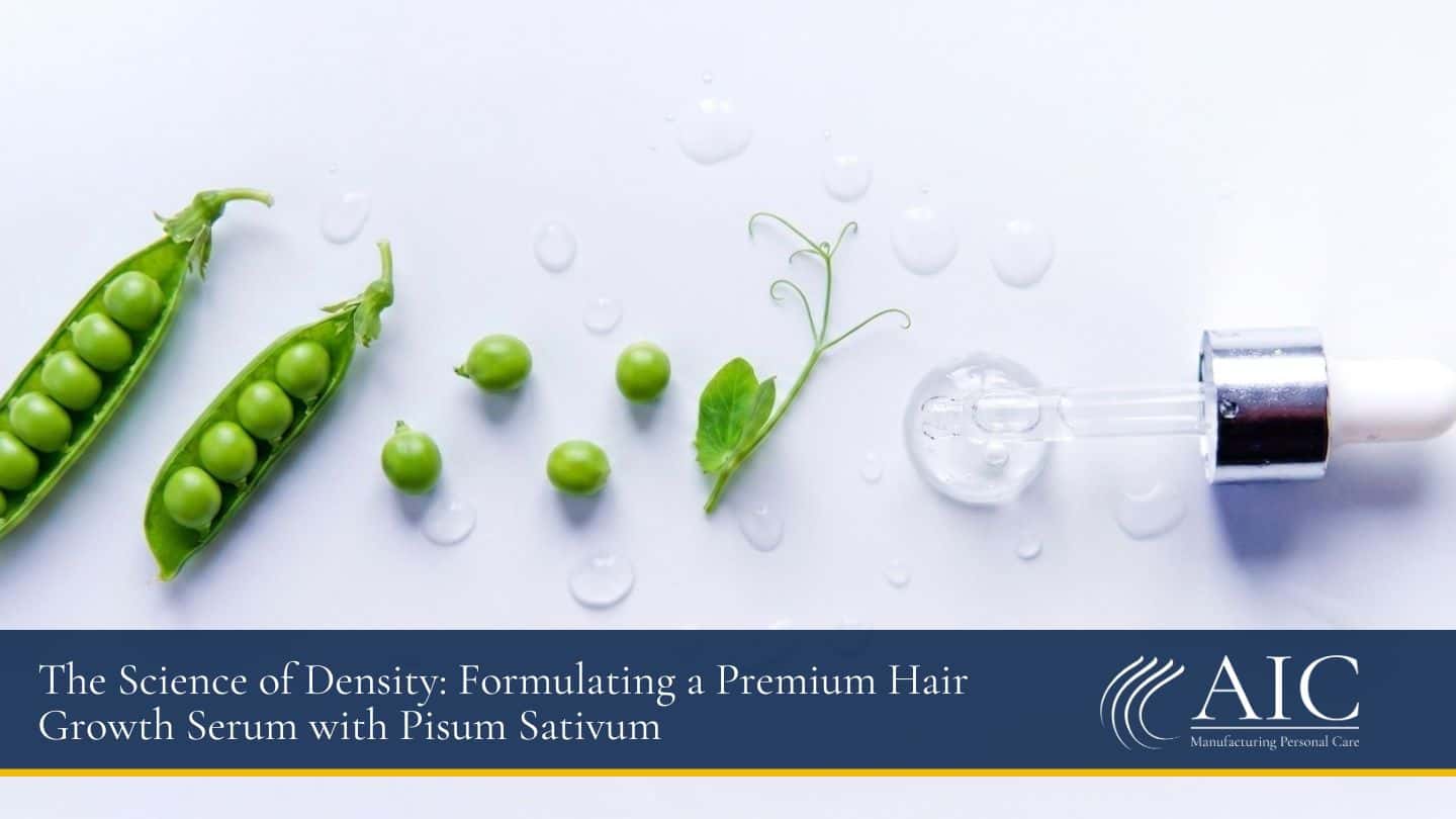Peas and a dropper for natural hair serum formulation on a white background.