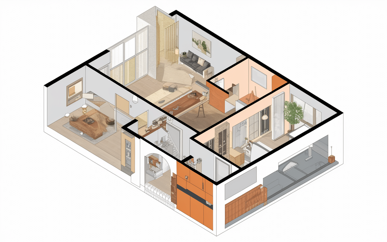 plan agencement interieur maison en l circulation fluide