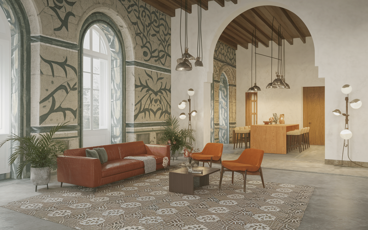 Ancien carreaux de ciment dans interieur moderne