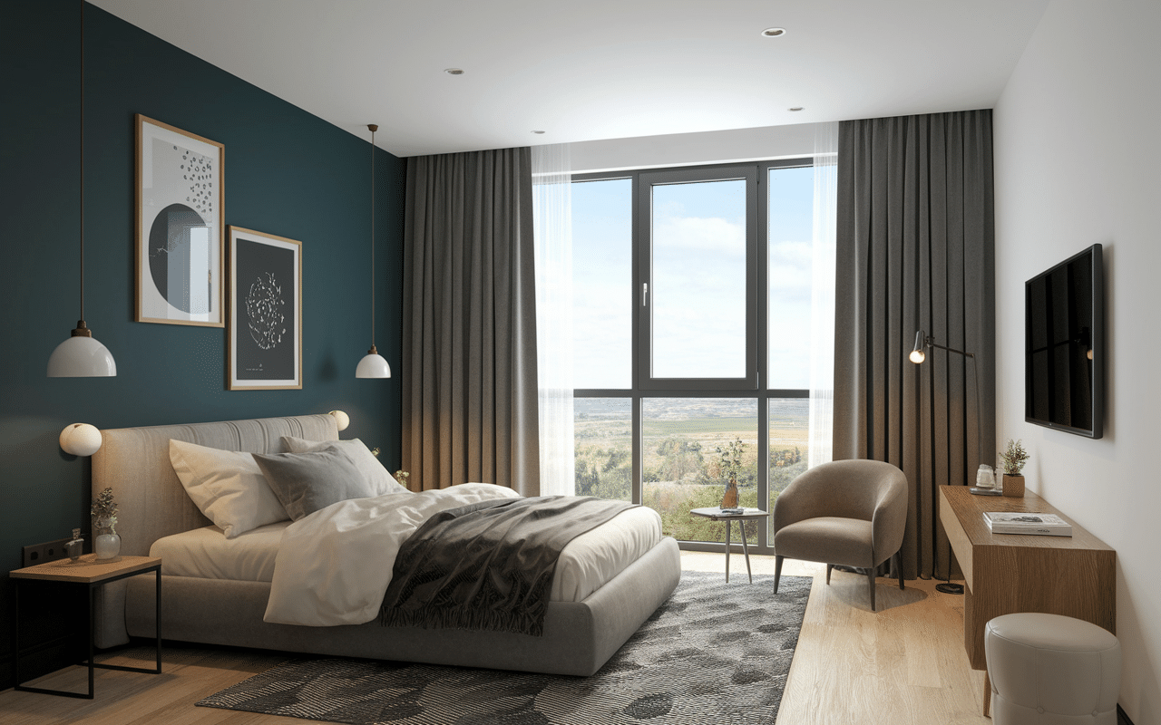 Chambre sombre avec toiciel store occultant fermé