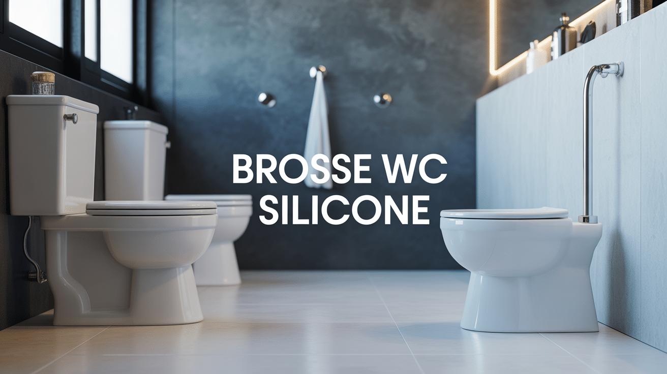 Brosse WC silicone blanche élégante à côté de toilettes