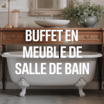 buffet transformé en meuble de salle de bain avec vasque blanche moderne