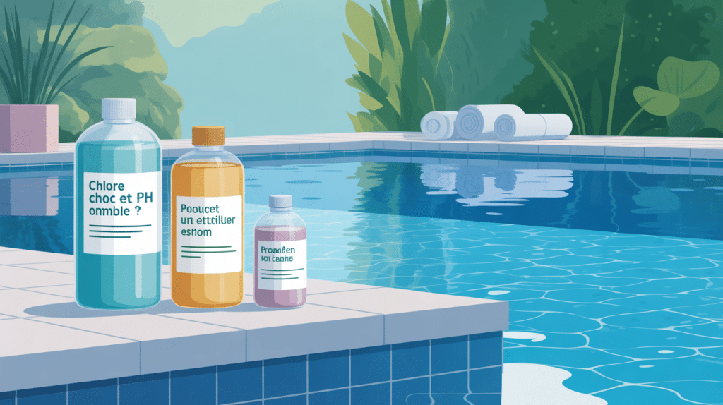 Traitement chlore choc et ph moins en même temps au bord d'une piscine