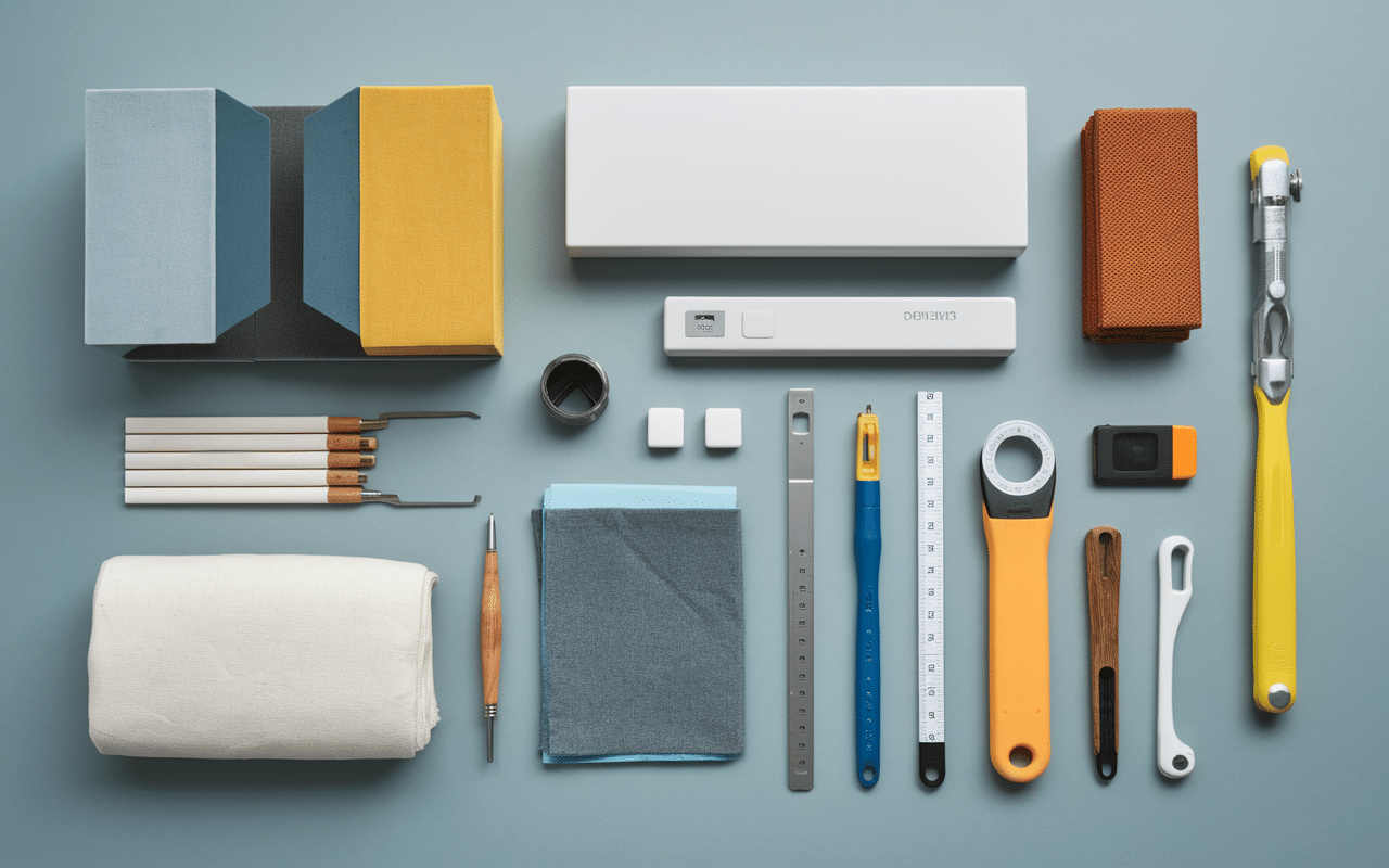 Échantillons de toiciel store occultant et outils de mesure