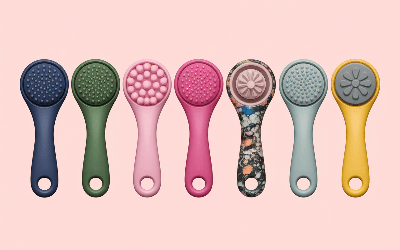 Plusieurs modèles de brosses WC silicone en couleurs et formes différentes