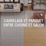 Vue cuisine carrelage salon parquet moderne