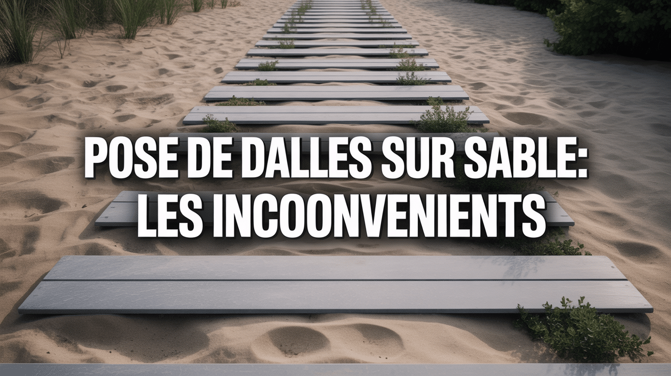inconvénients pose dalle sur sable terrasse avec dalles déplacées et végétation