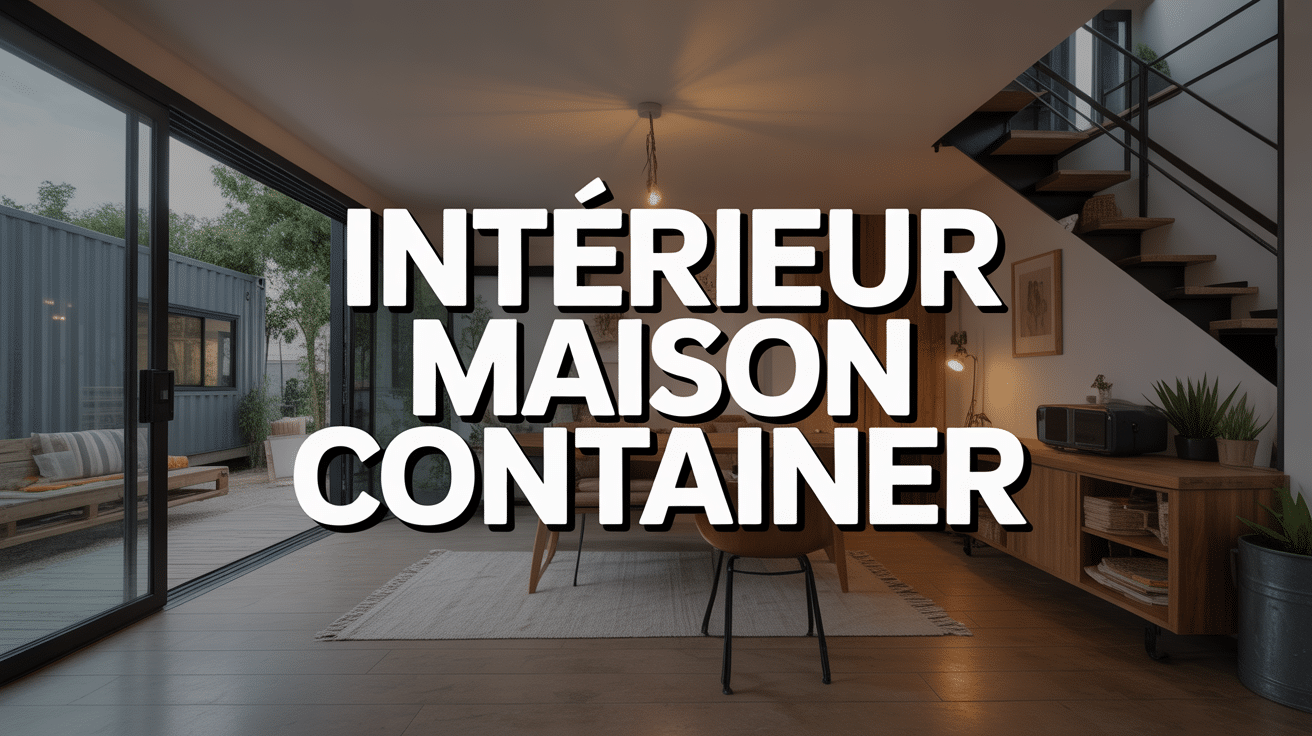 Interieur maison container moderne avec baie vitree et mobilier design