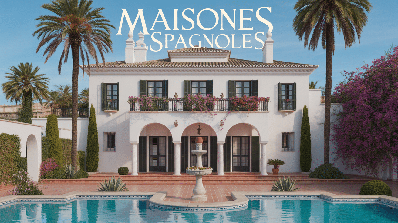 Villa maison espagnole avec patio central et bougainvilliers