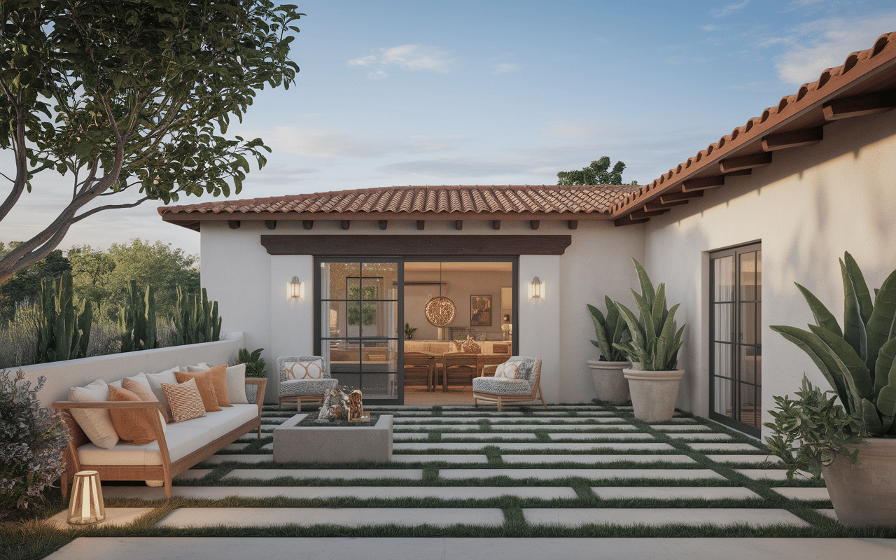 Patio maison hacienda moderne, famille, tradition et écologie