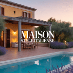 maison style italienne avec façade ocre, terrasse et oliviers