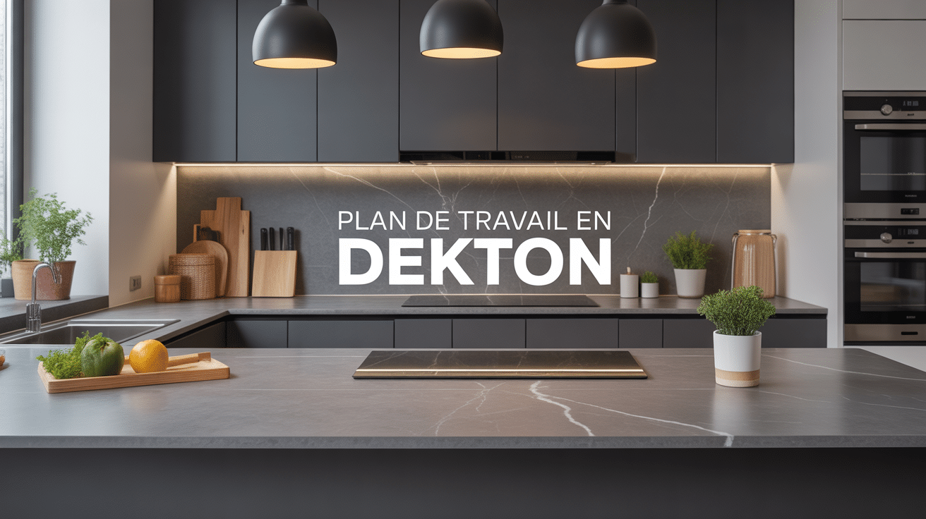 Plan de travail en dekton gris cuisine contemporaine