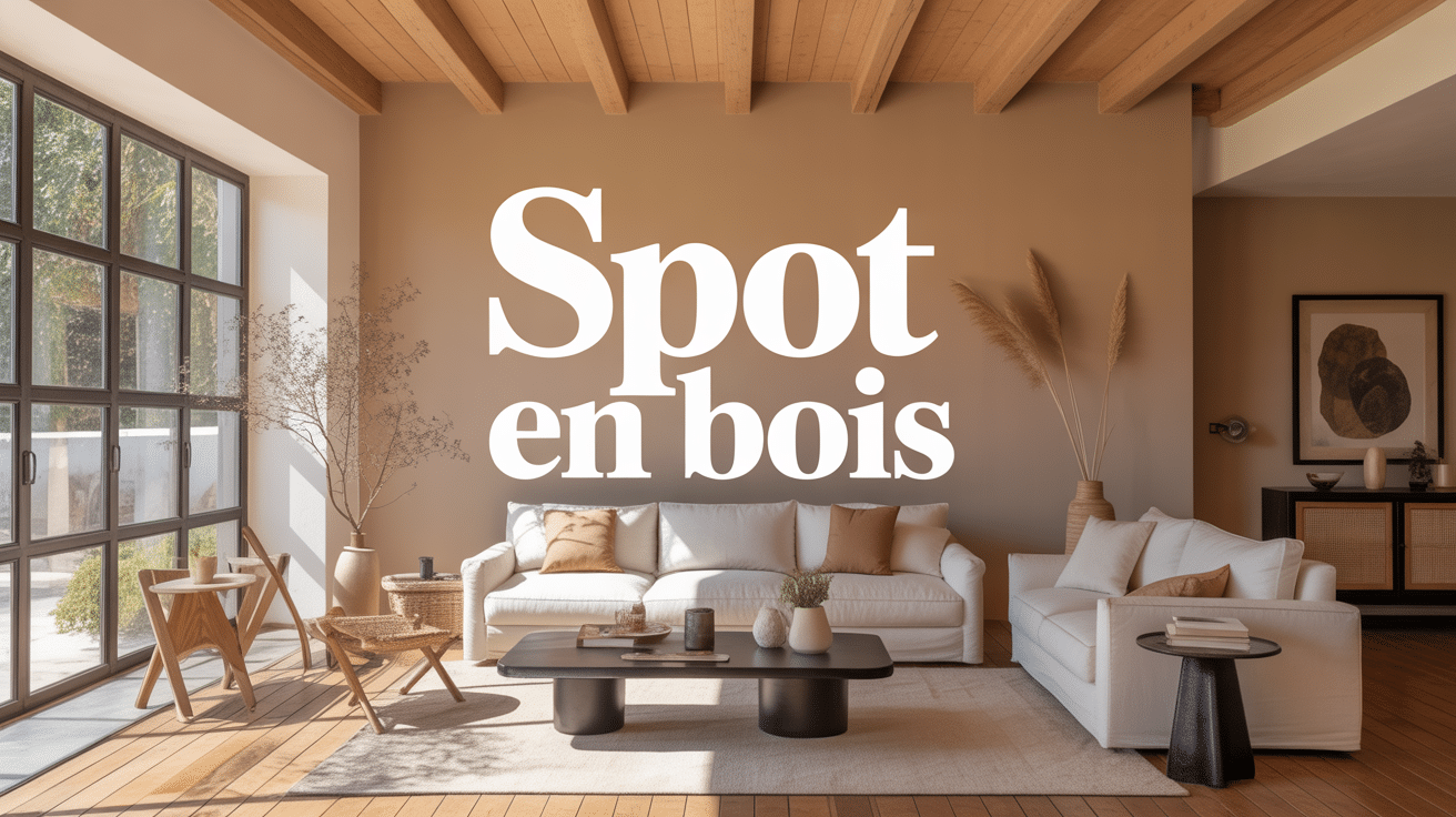 spot en bois au plafond salon moderne ambiance chaleureuse