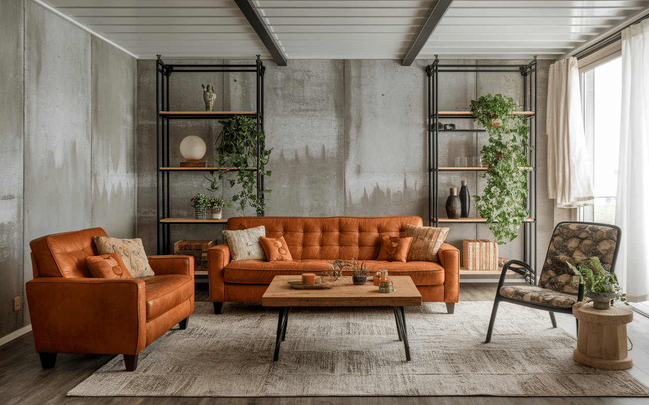 Salon interieur maison container style industriel et cosy