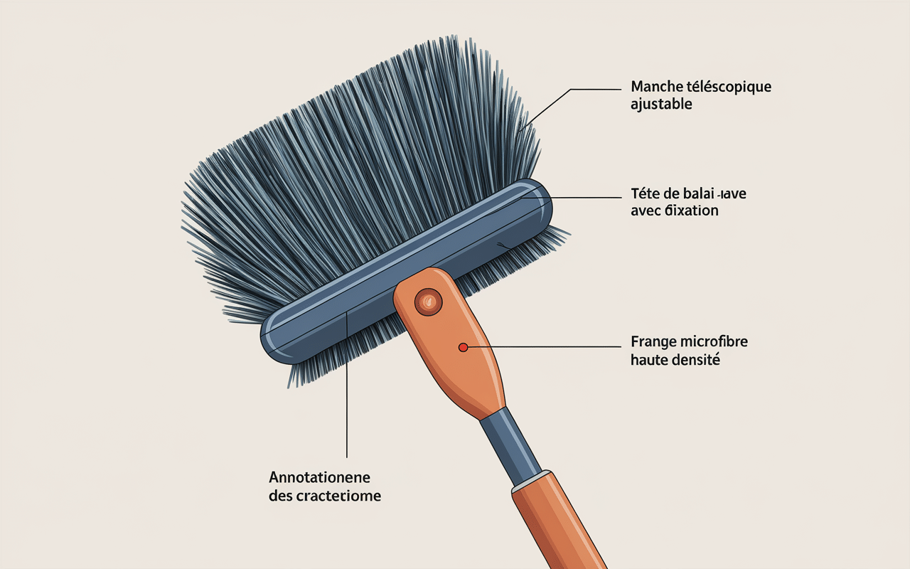 Balai professionnel microfibre vue technique détails et franges