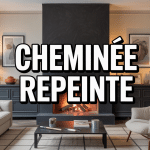 Cheminée repeinte en noir mat au centre d’un salon moderne