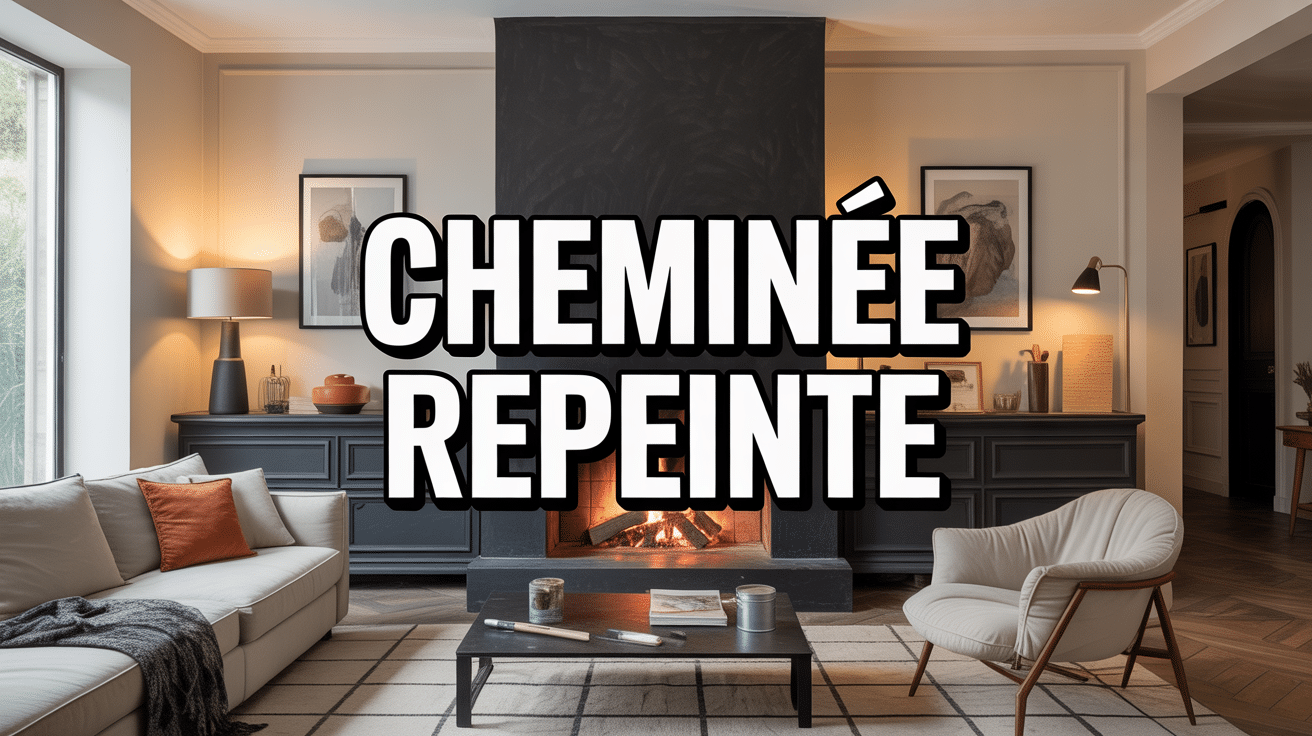 Cheminée repeinte en noir mat au centre d’un salon moderne