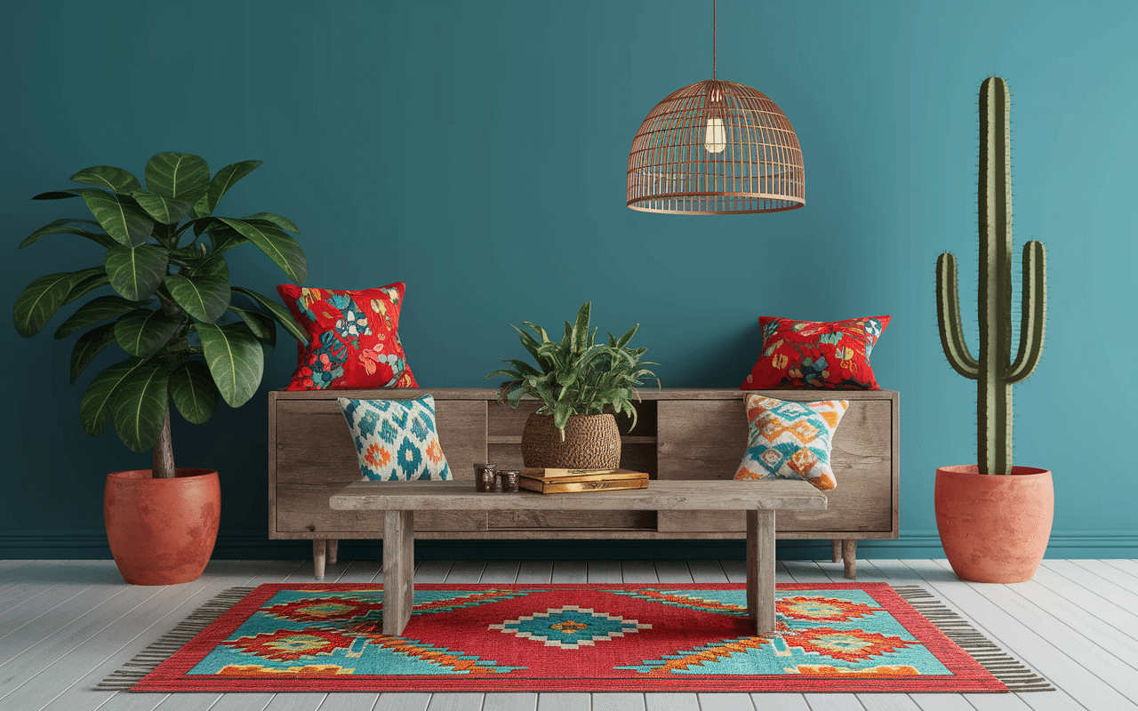 Objets modernes deco mexicaine coussins céramiques tapis