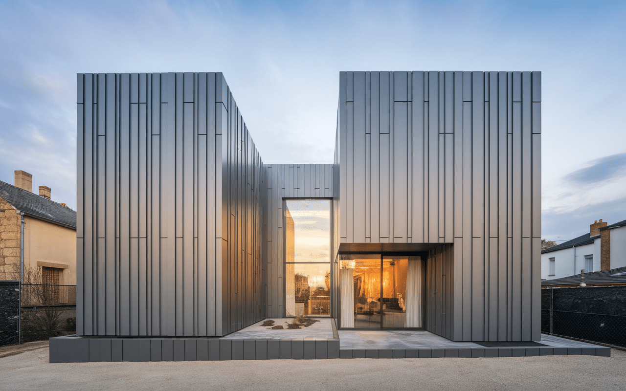 Immeuble mur rideau aluminium gris 2900 sablé