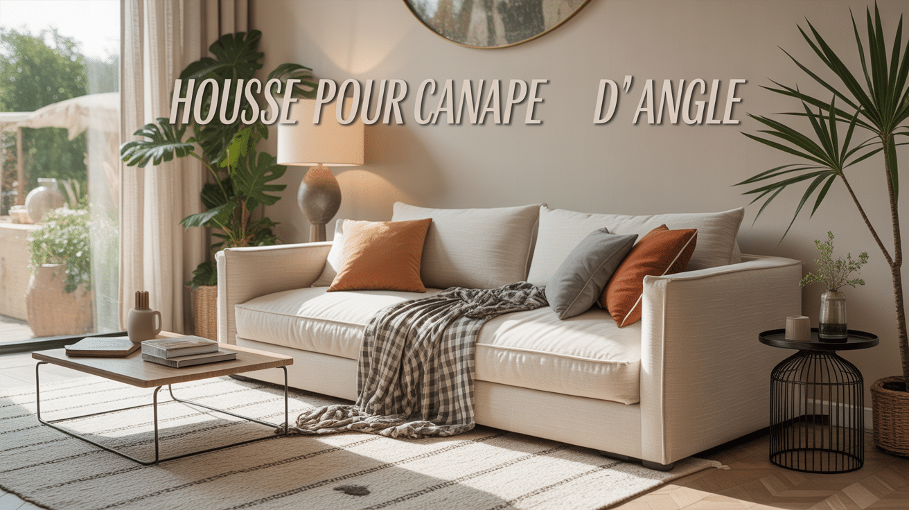 housse canapé d'angle beige salon contemporain