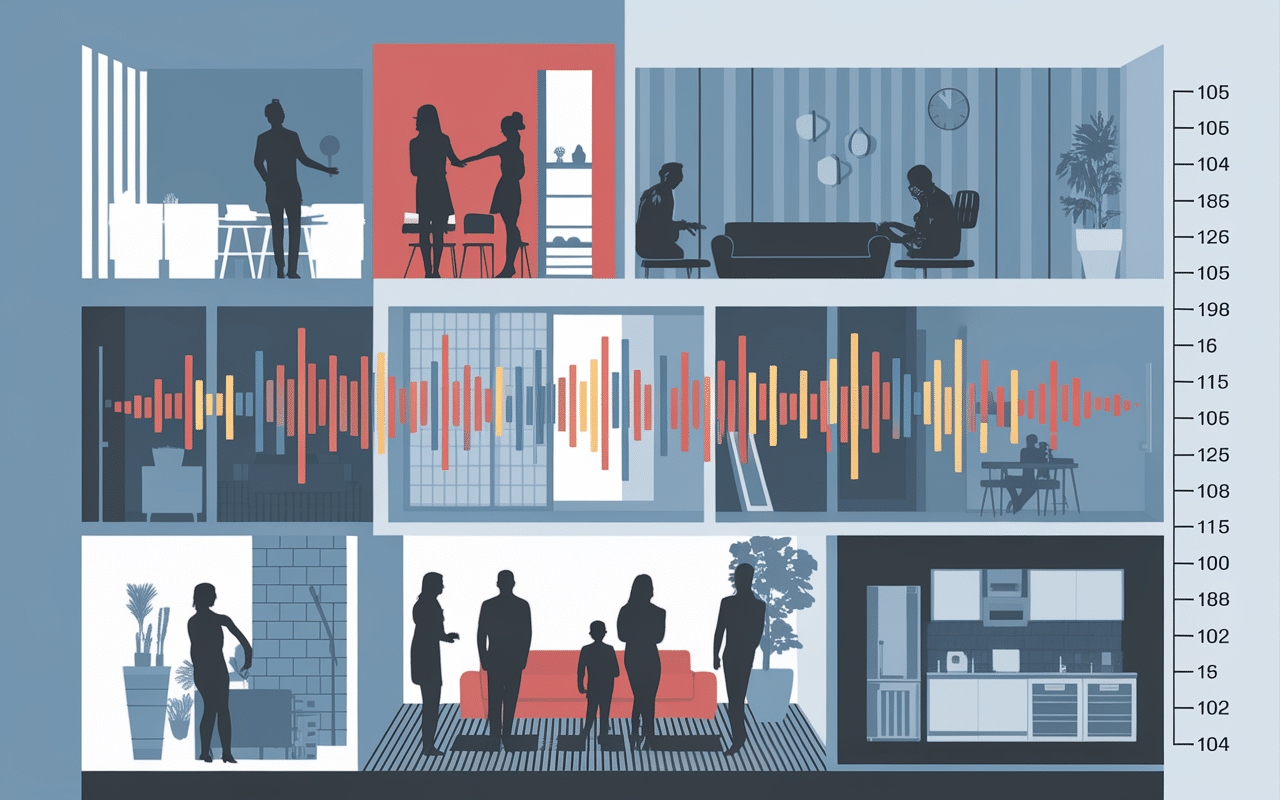 Schéma bruit décibels isolation phonique mur chambre