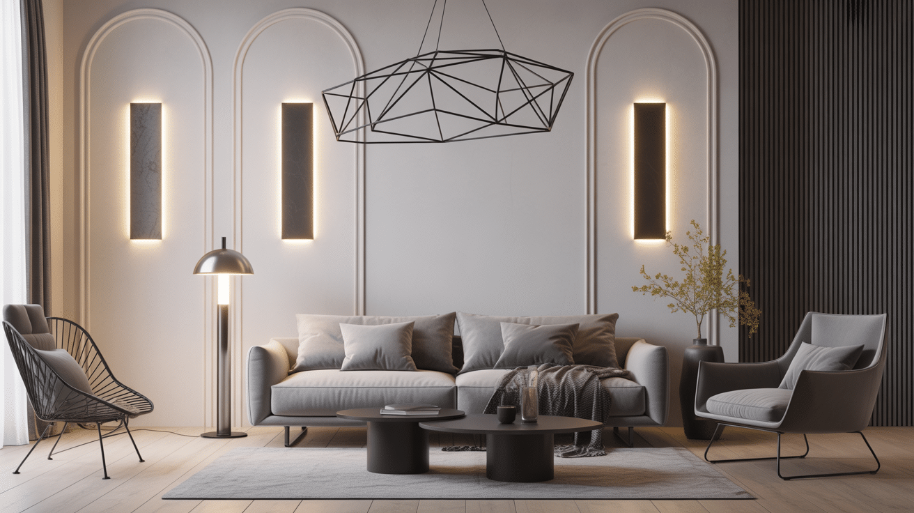 luminaire salon moderne élégant avec suspension géométrique