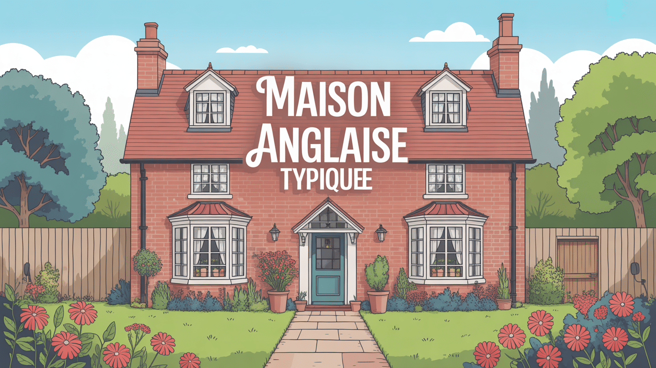 Maison anglaise typique avec briques rouges et jardin fleuri