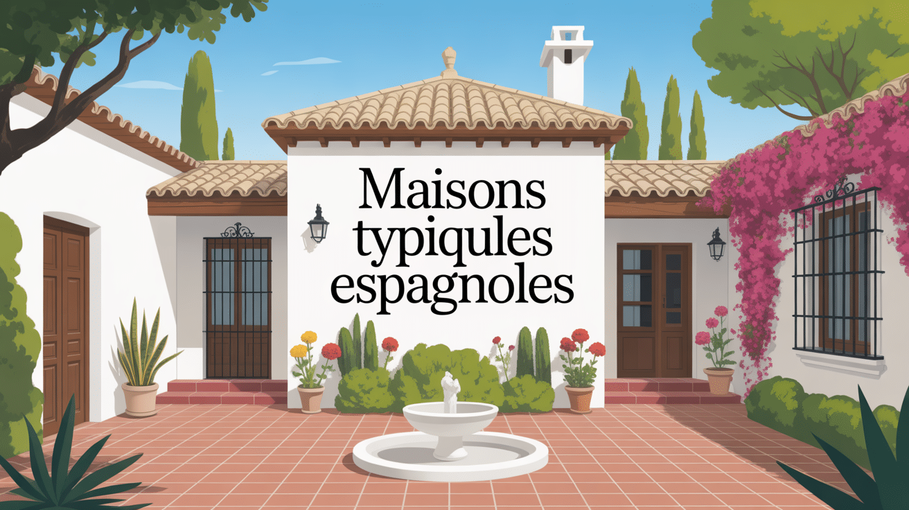 Maison typique espagnole avec patio, fontaine et fleurs
