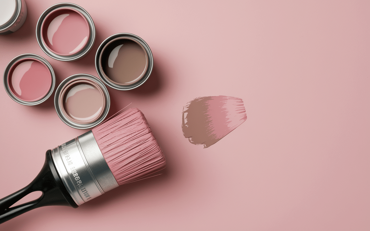 Palette peinture rose poudré et taupe avec nuancier