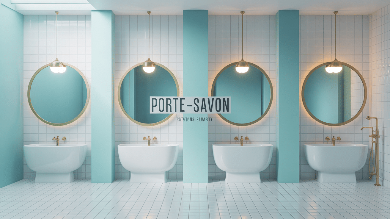 Salle de bain porte savon design sur carrelage blanc