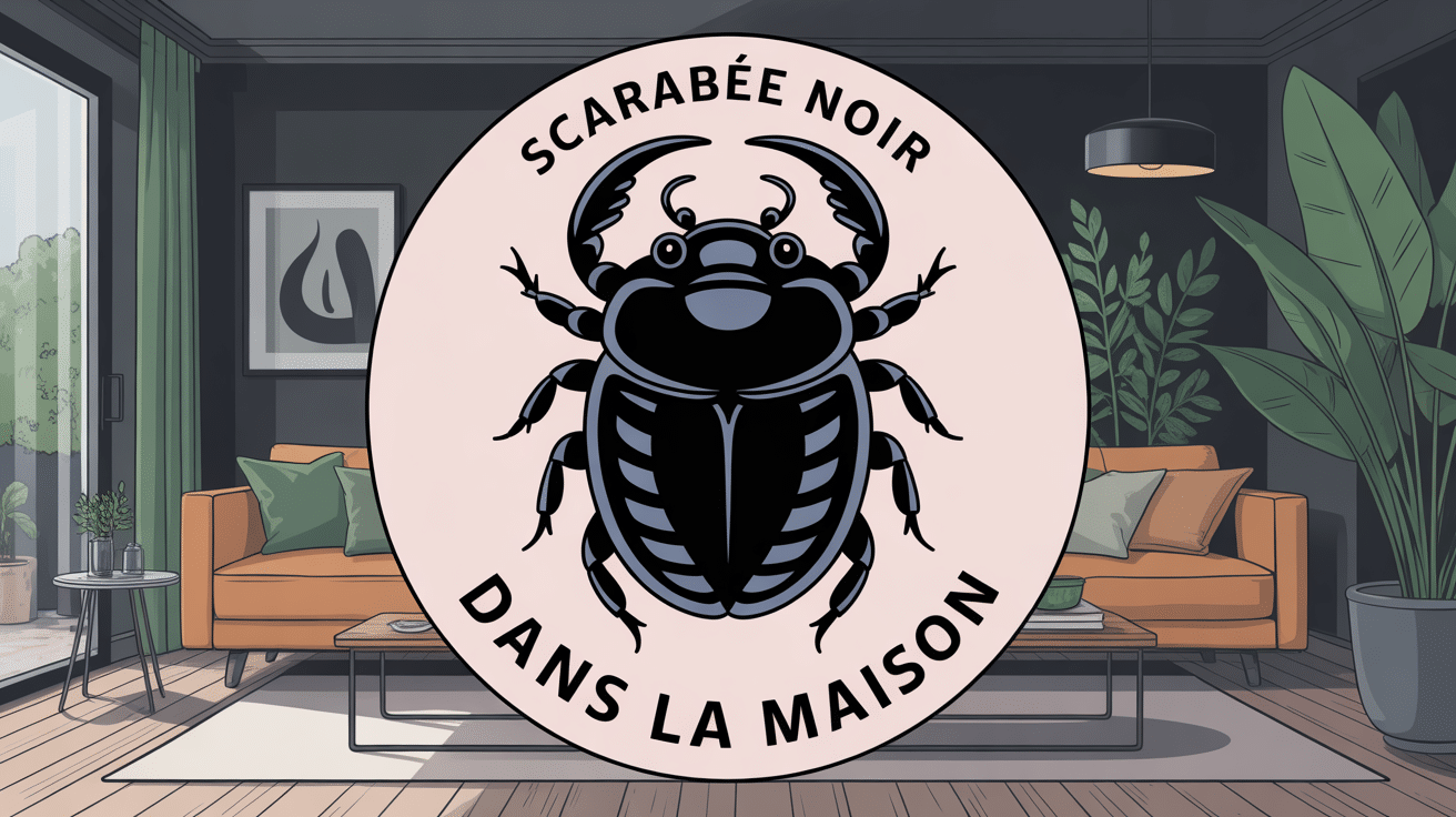 Scarabee noir dans la maison sur canapé dans salon moderne
