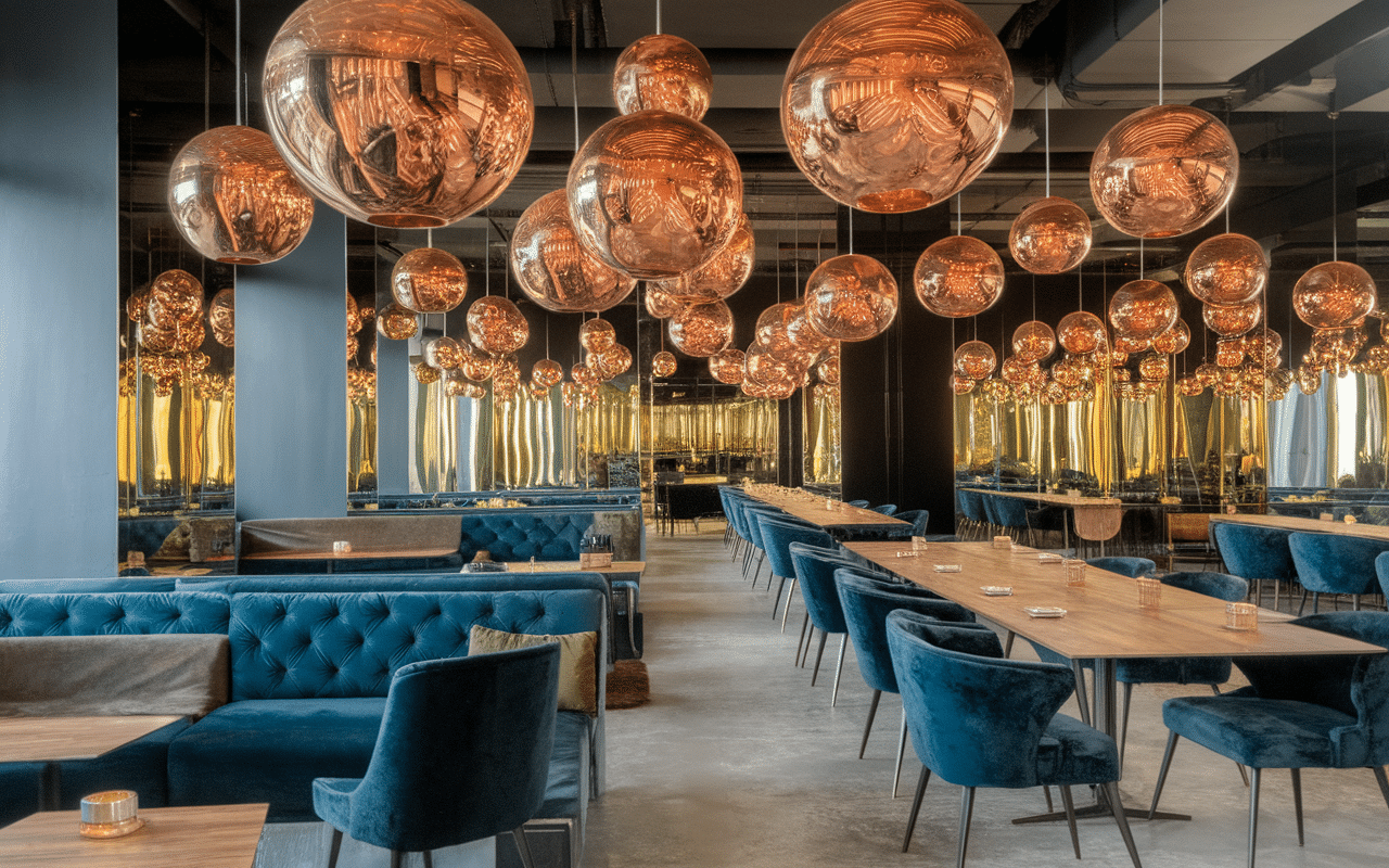 suspension cuivre différentes tailles ambiance industrielle