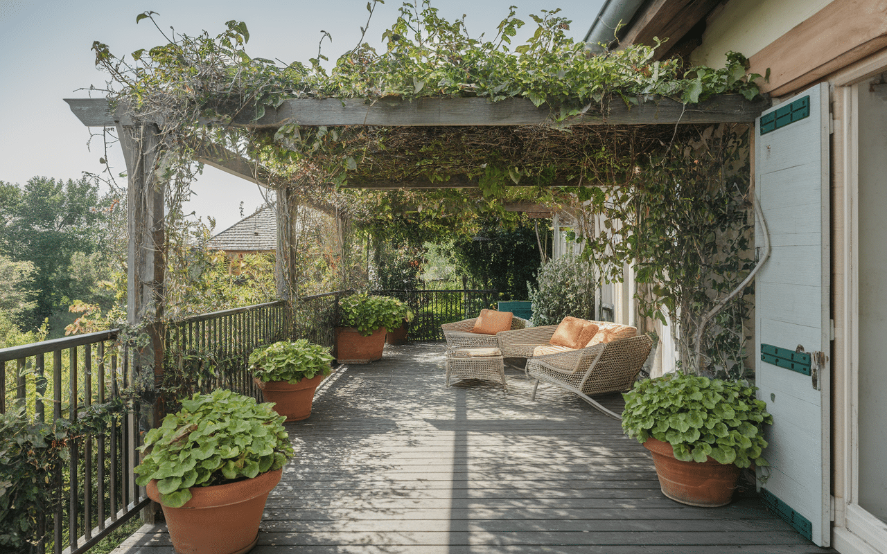 terrasse avec plantes exposition nord ouest lumière douce