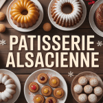 Table avec gâteau alsacien liste, kouglof, streusel, biscuits