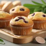Muffin sans sucre pour diabetique moelleux sur planche avec ingrédients sains
