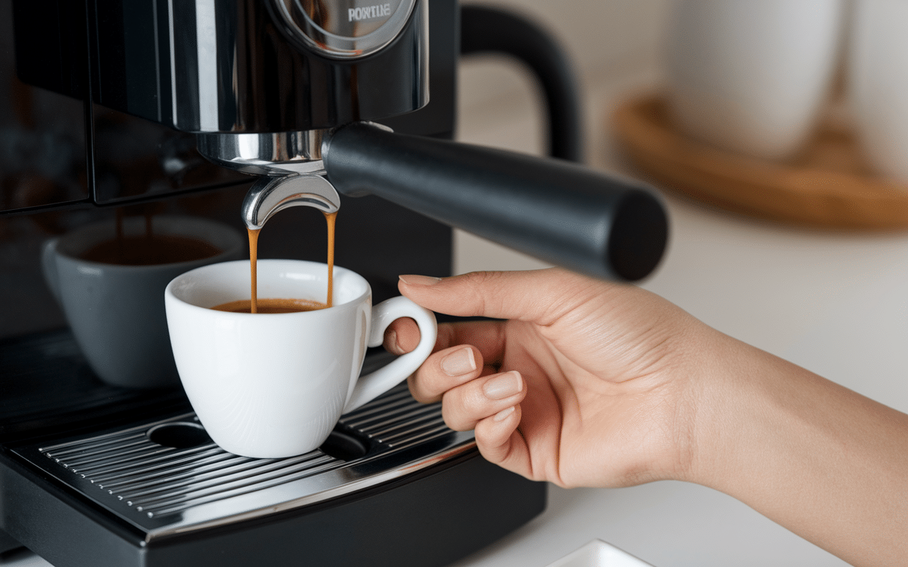 personne savourant un espresso avec saeco lirika