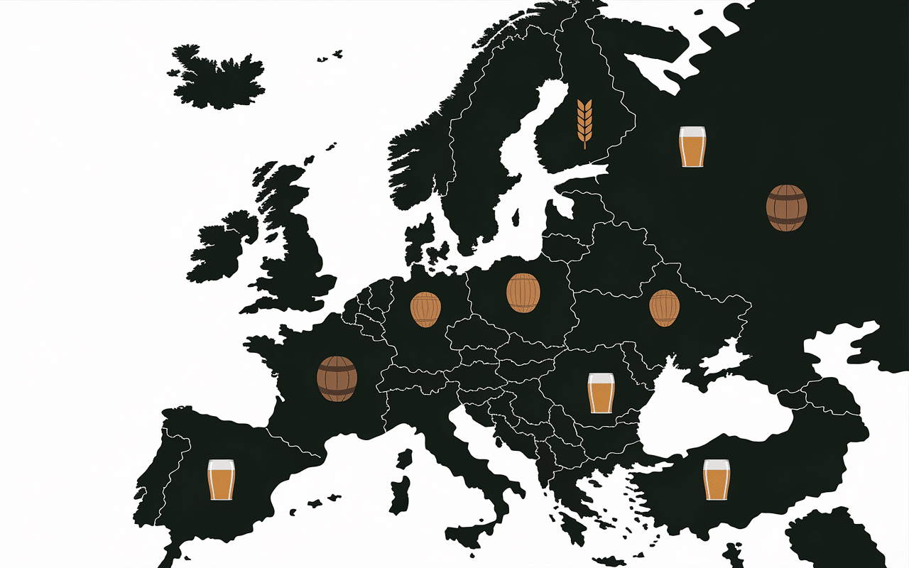 Illustration carte Europe histoire bière blonde
