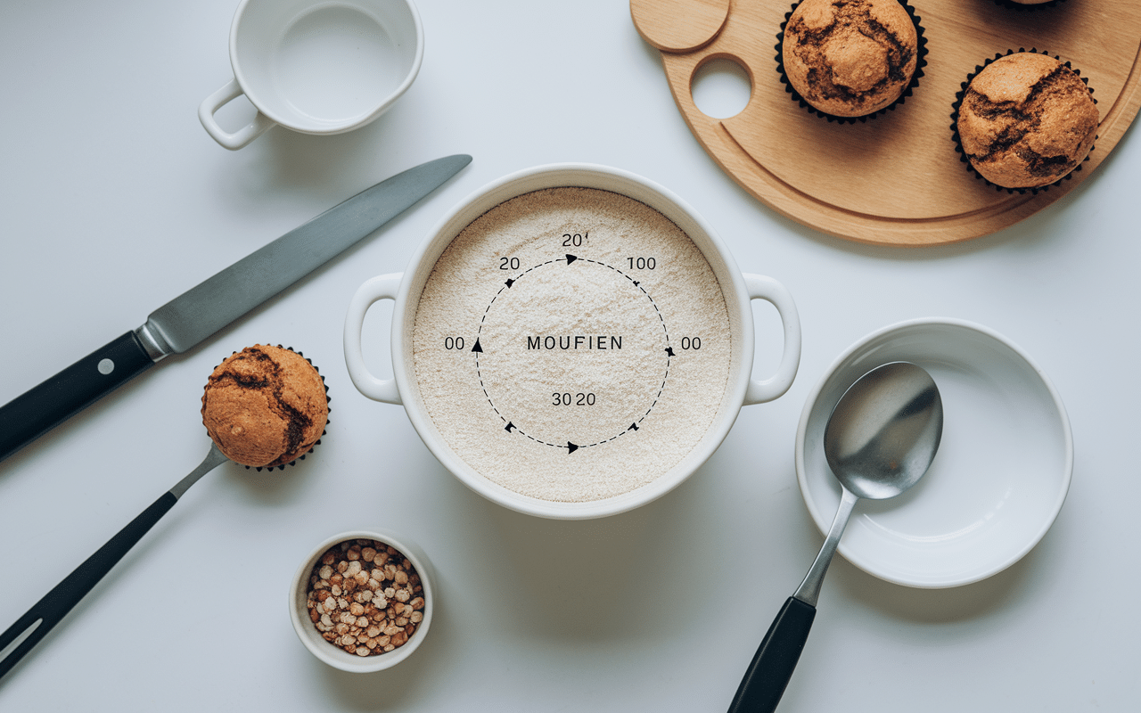 Vue ustensiles dosage farine de coco en cuisine