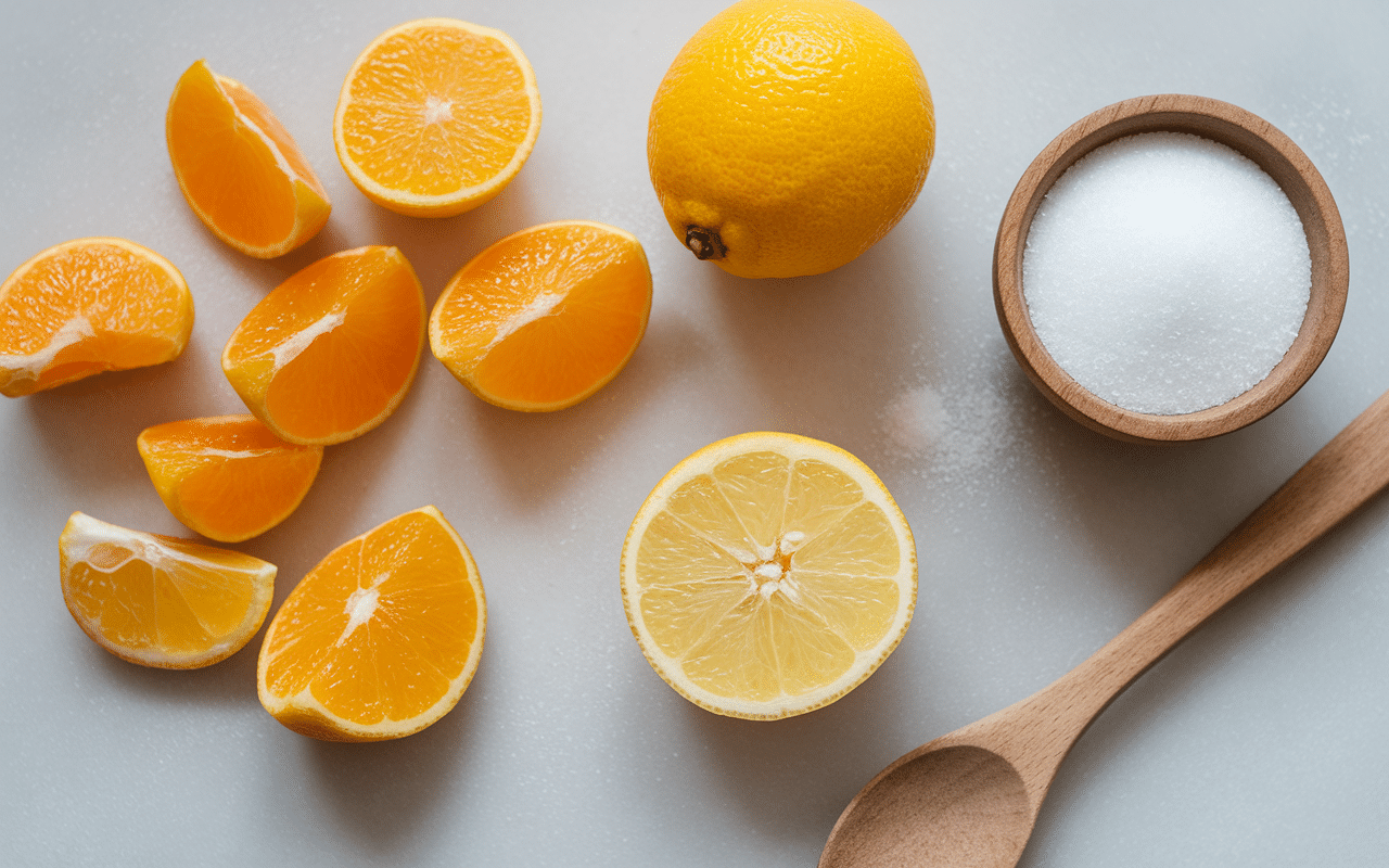 Kakis mûrs, citron et sucre pour confiture de kaki