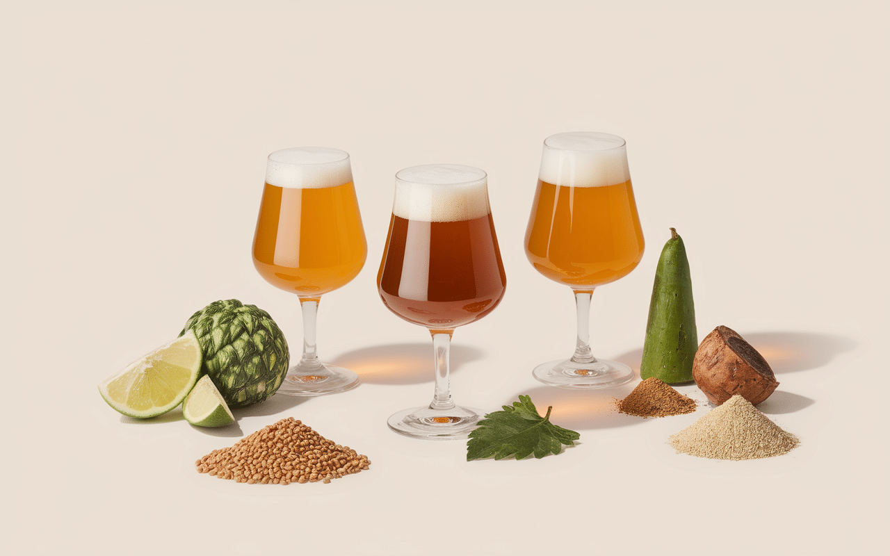 Trois verres ingrédients styles bière blonde
