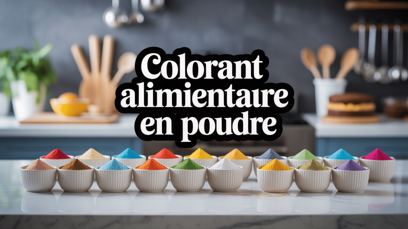 Vue d'ensemble bols colorant alimentaire en poudre cuisine moderne