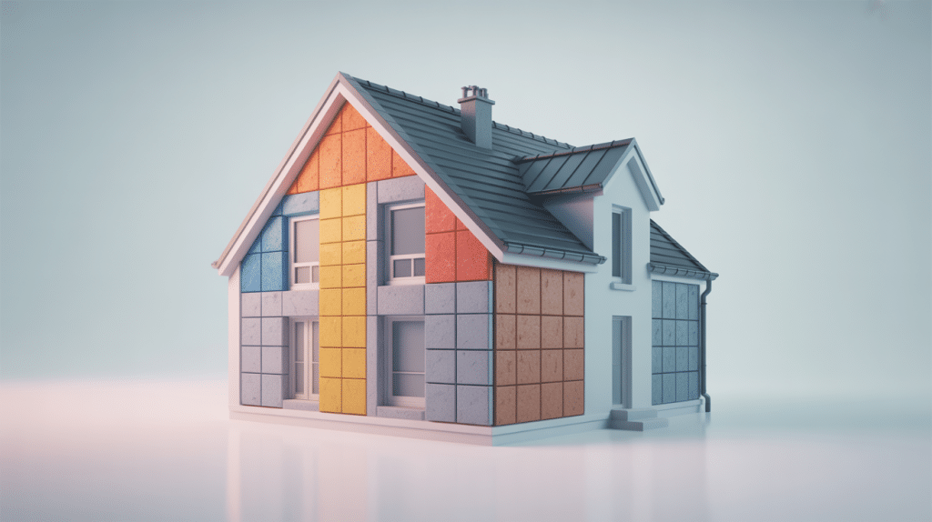Illustration 3D de la composition des murs maison phenix