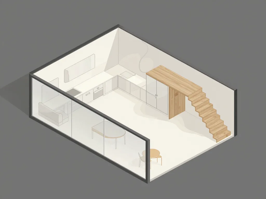 schéma plan petit loft zones et rangements