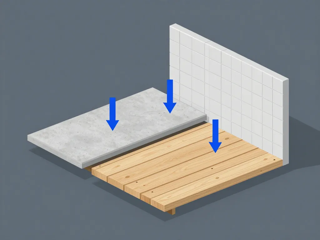 Schéma charge poid carrelage au m2 sur dalle béton, plancher bois et cloison