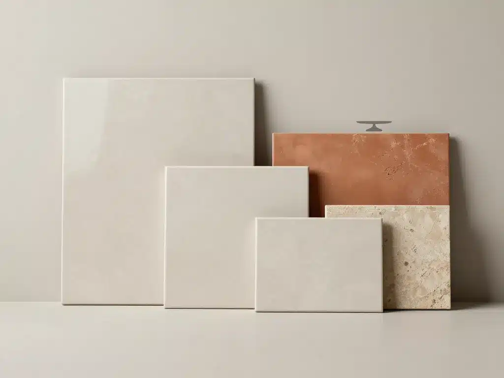 Scène produit montrant poid carrelage au m2 selon grès faïence pierre