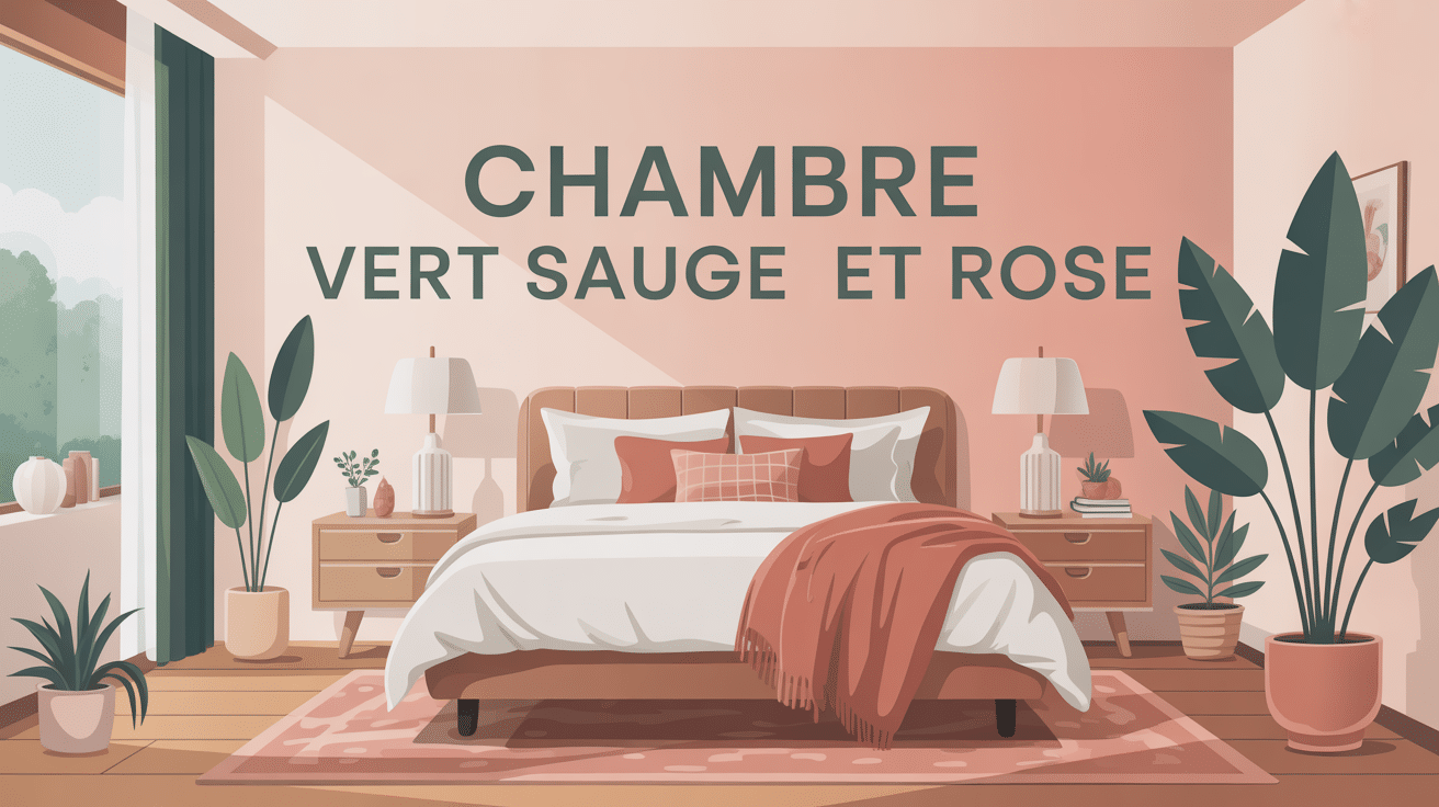 Chambre vert sauge et rose ambiance naturelle et élégante